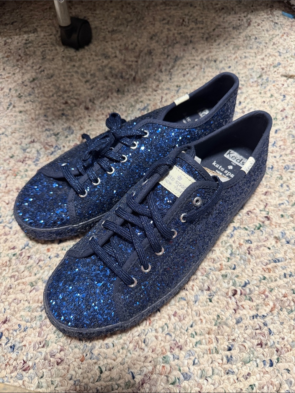 kate spade Glitter Lace-Up Sneakers in Navy